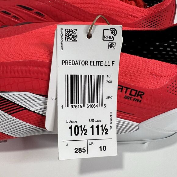 Adidas Predator Elite Laceless FG Soccer Cleats Lucid Red White ID3877 Size 10.5 - Picture 7 of 7